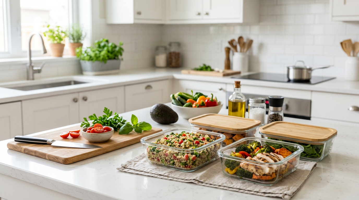 Open glass meal prep container with soggy overcooked vegetables next to a fresh properly prepped container