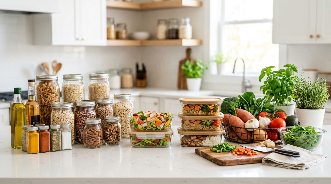 Complete pantry staples list for meal preppers