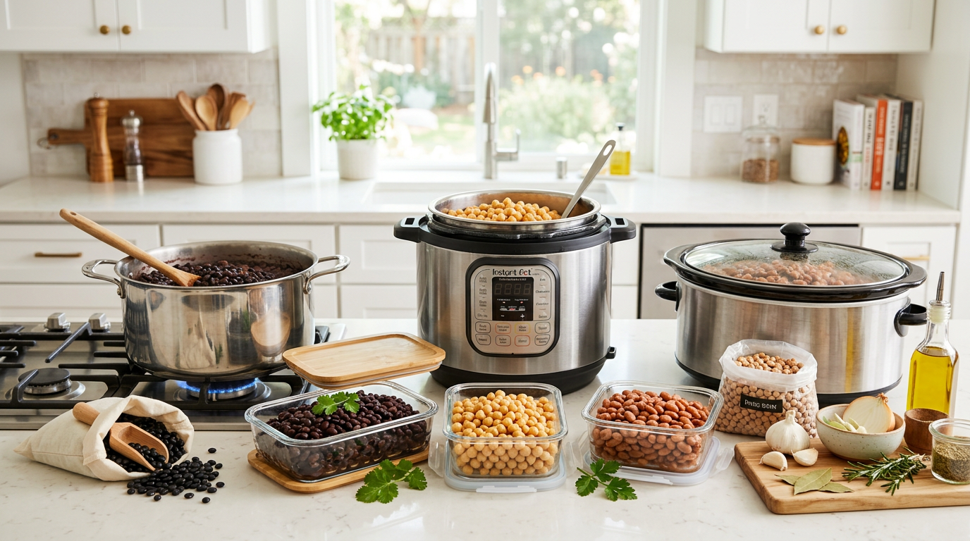 How to batch cook beans from dried (stovetop, instant pot, slow cooker)
