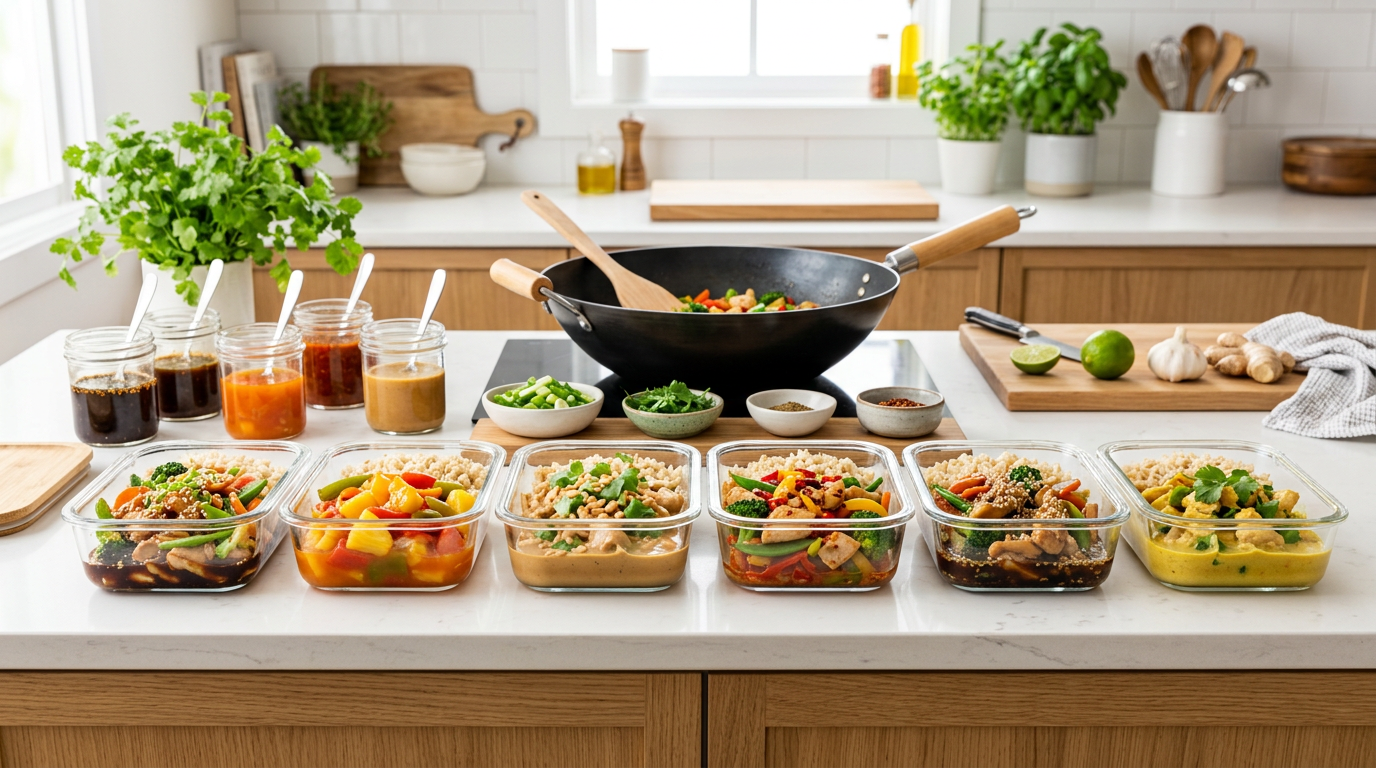 Meal prep stir fry – 6 sauce combinations with one base recipe